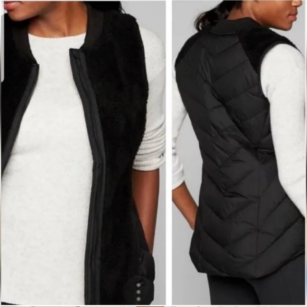 Athleta Responsible Tundra Goose Down Sherpa Puff Vest Black